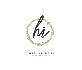 H I HI Beauty vector initial logo, handwriting logo of initial signature, wedding, fashion, jewerly, boutique, floral and botanical with creative template for any company or business.