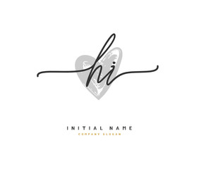 H I HI Beauty vector initial logo, handwriting logo of initial signature, wedding, fashion, jewerly, boutique, floral and botanical with creative template for any company or business.