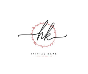 H K HK Beauty vector initial logo, handwriting logo of initial signature, wedding, fashion, jewerly, boutique, floral and botanical with creative template for any company or business.