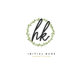 H K HK Beauty vector initial logo, handwriting logo of initial signature, wedding, fashion, jewerly, boutique, floral and botanical with creative template for any company or business.
