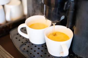 close up coffee machine in cafe