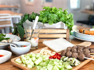 Vietnamese Meatball Wraps (Nam Neung) served with vegetable, Vietnamese food