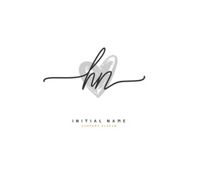 Obraz premium H N HN Beauty vector initial logo, handwriting logo of initial signature, wedding, fashion, jewerly, boutique, floral and botanical with creative template for any company or business.