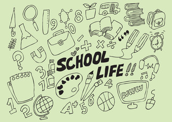 a wide range of props required to express school life. vector illustration