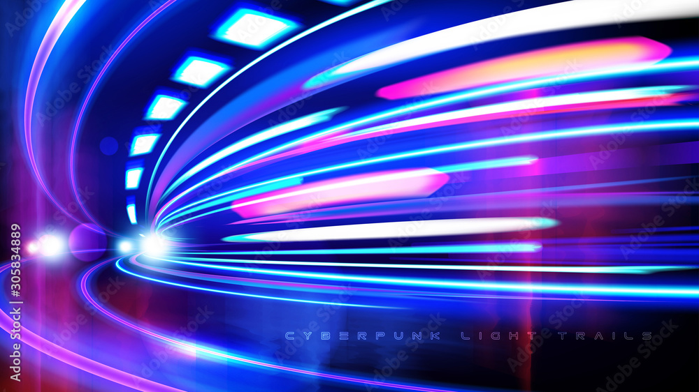 Poster cyberpunk light trails effect in vector