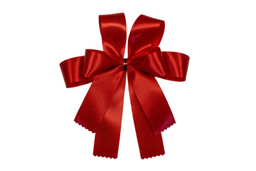 Red ribbon  in a red bow isolated on a white background.