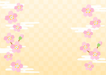 桜の花と市松模様の背景