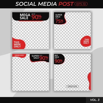 black and red transparent editable social media post discount sale templates bundle set for digital marketing and internet marketing. banners social media post. vector EPS 10.
