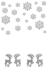 new year vertical frame made of snowflakes and silver color toys deer on white background. winter concept, flat lay, top view, copy space