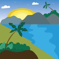  Tropical island with palm trees. Summer vacation. Vector illustration.