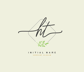 H T HT Beauty vector initial logo, handwriting logo of initial signature, wedding, fashion, jewerly, boutique, floral and botanical with creative template for any company or business.