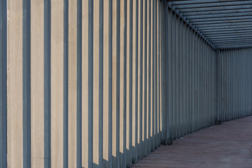 Close-up of geometrical figures of the metal frame structure in the channel