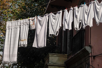 Istanbul, Turkey Laundry drying in the back streets of the Balat neighborhood.