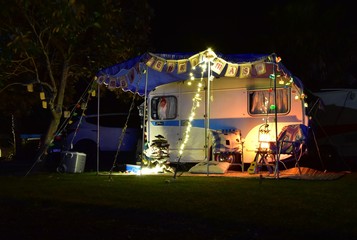 Lilliput caravan unit decorated with christmas lights