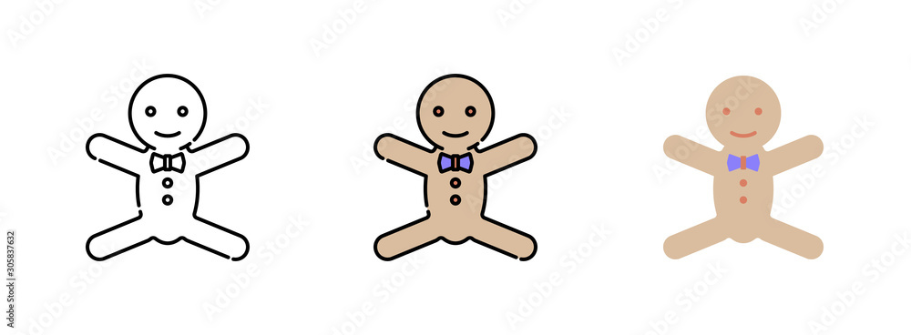 Poster gingerbread man cookie icon set isolated on white background for web design