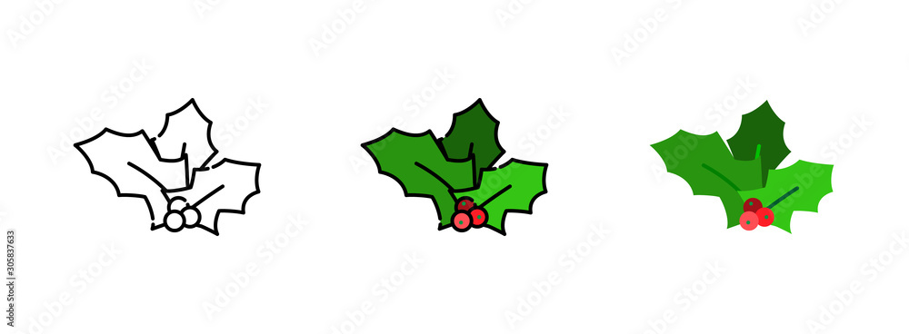 Poster mistletoe icon set isolated on white background for web design