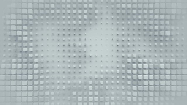 White cubes on a wall. Abstract geometric design. 3D render seamless loop smooth animation