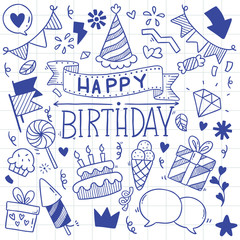 Obraz na płótnie Canvas hand drawn party doodle happy birthday Ornaments background pattern Vector illustration