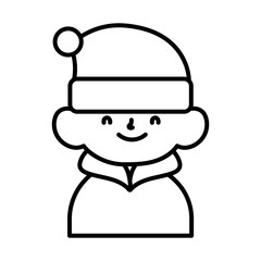 merry christmas little boy with sweater hat of santa thick line