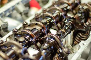 View of camshaft dissasembly  engine head close up