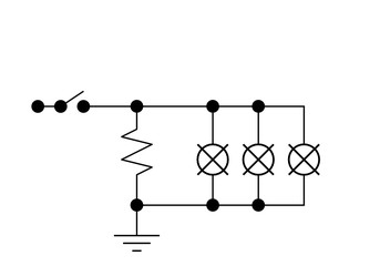 black line electronic diagram lamp resistance and battery cell isolated on white background basic electronic learning vector 
