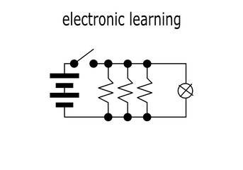 black line electronic diagram lamp resistance and battery cell isolated on white background basic electronic learning vector 