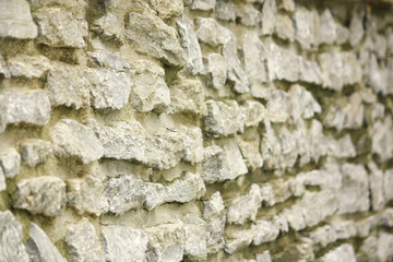 A grey stone wall with intricate patterns in the bricks.