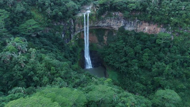 Chamarel Waterfall at Mauritius aerial shot