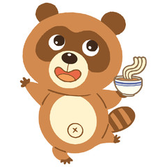 うどんを持っているたぬき