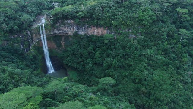 Chamarel Waterfall at Mauritius aerial shot