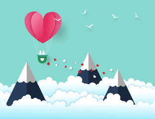 Fototapeta na wymiar Heart balloons in the sky. Valentine's day balloons in a heart shaped and Heart float on the sky. Vector EPS 10.