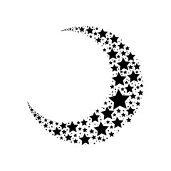 Moon and stars icon isolated. Flat design. Vector Illustration.Night with moon and stars icon in flat style. Night symbol for your web site design, logo. Vector EPS 10.