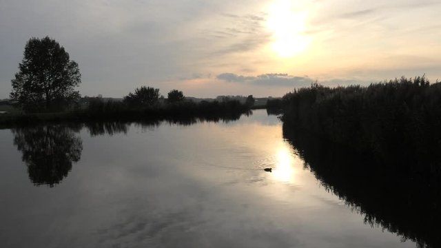 Sunset at 'De Zweth' river in Oude Leede, the Netherlands