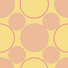 Bubbles, Geometric placement of pink bubbles on a yellow background, seamless repeat vector, Surface pattern design