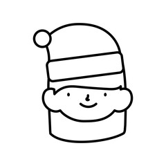 merry christmas little boy with scarf hat of santa thick line