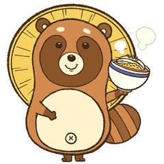 唐笠をかぶったたぬきとうどん