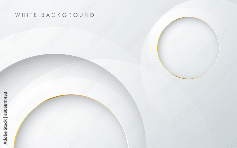 Poster abstract 3d circle layer white background with gold line effect