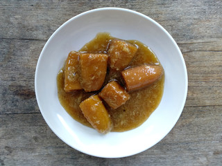 Traditional indonesian culinary food. Kue basah khas bali or Balinese specialty cakes. Jajan Kolak Pisang Indonesi Food that is simple and delicious. Indonesian Street Food. 