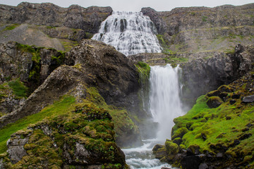 Fototapeta premium Long exposure of majestic Dynjandi cascade waterfall, Westfjords, Iceland