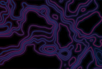 Neon outline topographic contour map abstract tech graphic design. Geometric vector background