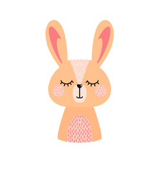 The head of a Bunny on an isolated white background. Cute animal. Vector illustration
