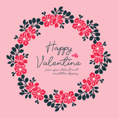 Celebration card of happy valentine day, with texture of leaf flower frame. Vector