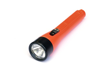 orange flashlight on white background, Portable flashlight