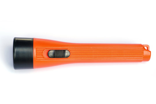 orange flashlight on white background, Portable flashlight