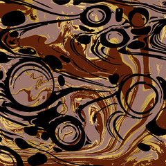 Black and gold ebru texture. Abstract vector background