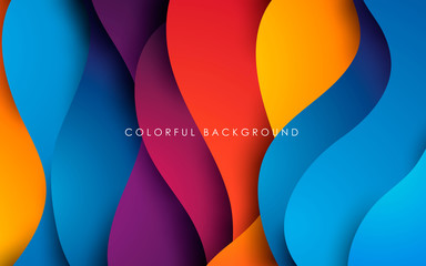 Purple, orange, yellow and blue fluid color background. Dynamic textured geometric element. Modern gradient light vector illustration. - obrazy, fototapety, plakaty