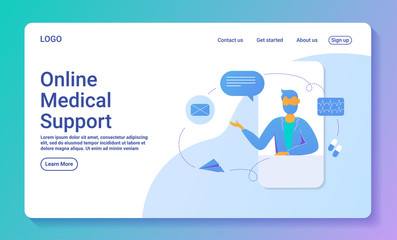 Web page design templates online medical support, doctor. Modern vector illustration concepts for website and mobile website development