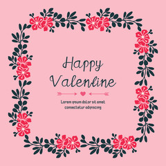 Creative card of happy valentine day, with perfect pink flower frame. Vector