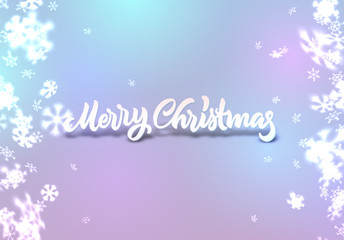 Christmas snowflakes background with falling snow and lettering or calligraphic greeting text