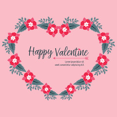 Letter of happy valentine day with elegant pink wreath frame texture. Vector